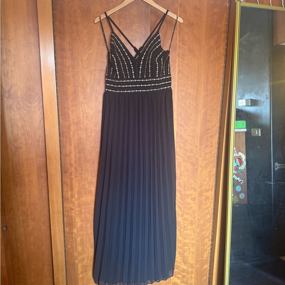 Lulu's Black Maxi Dress with Gold Bodice